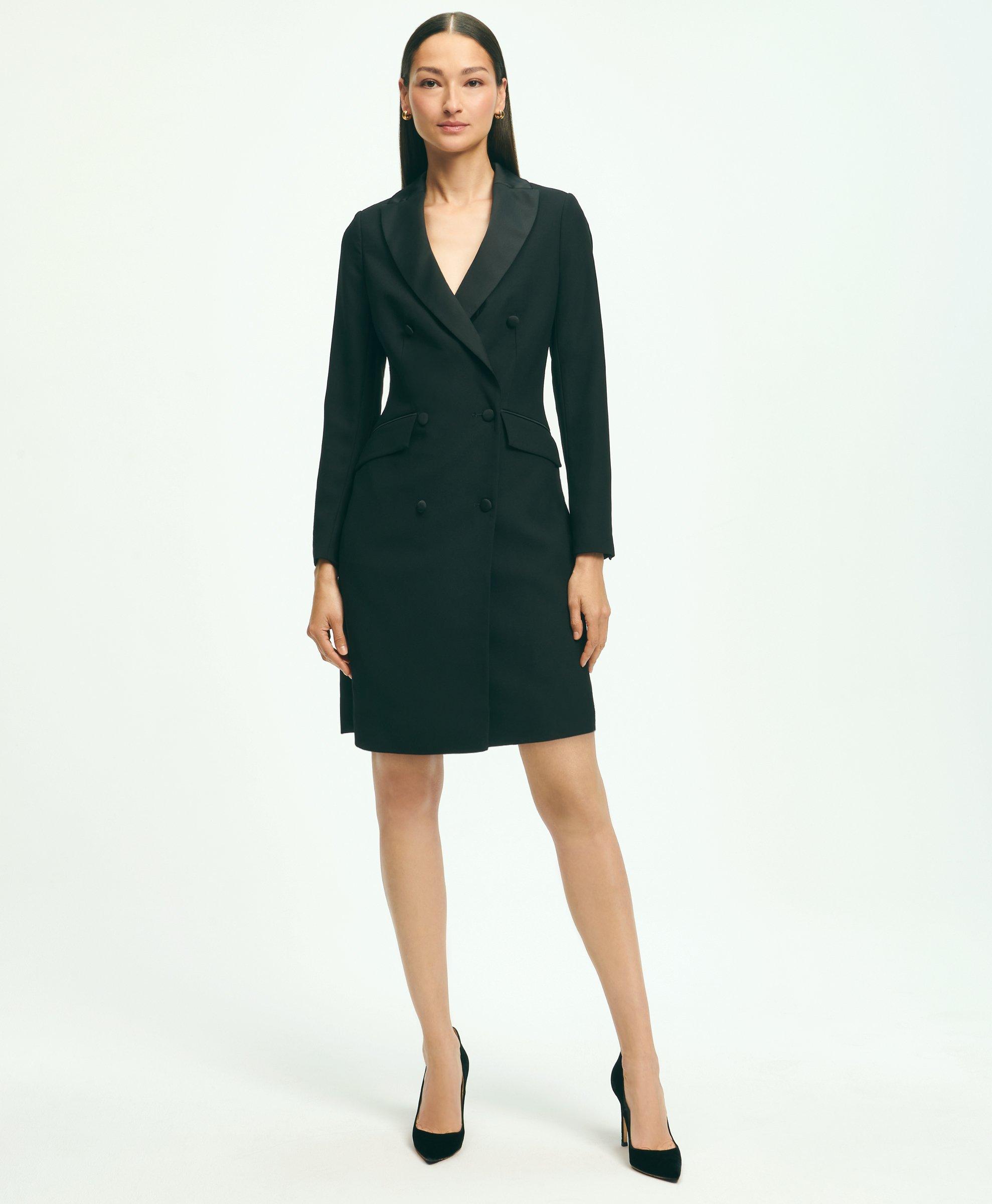 Crepe Double-Breasted Tuxedo Dress