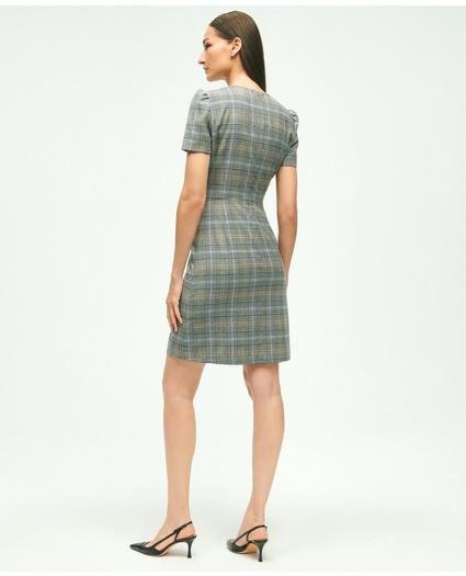 Short-Sleeve Stretch Wool Prince of Wales A-Line Dress, image 3