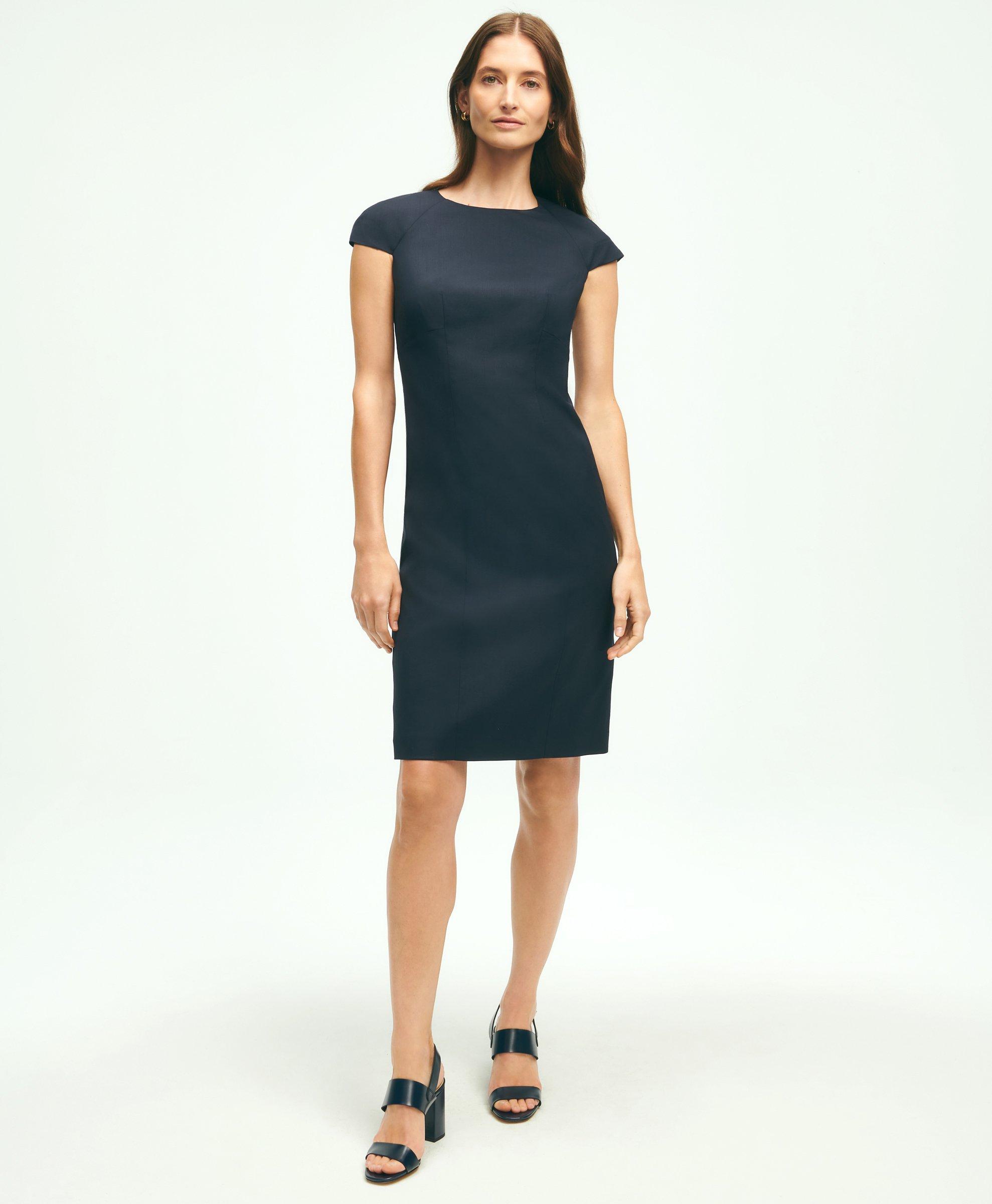 Stretch Wool Cap Sleeve Sheath Dress