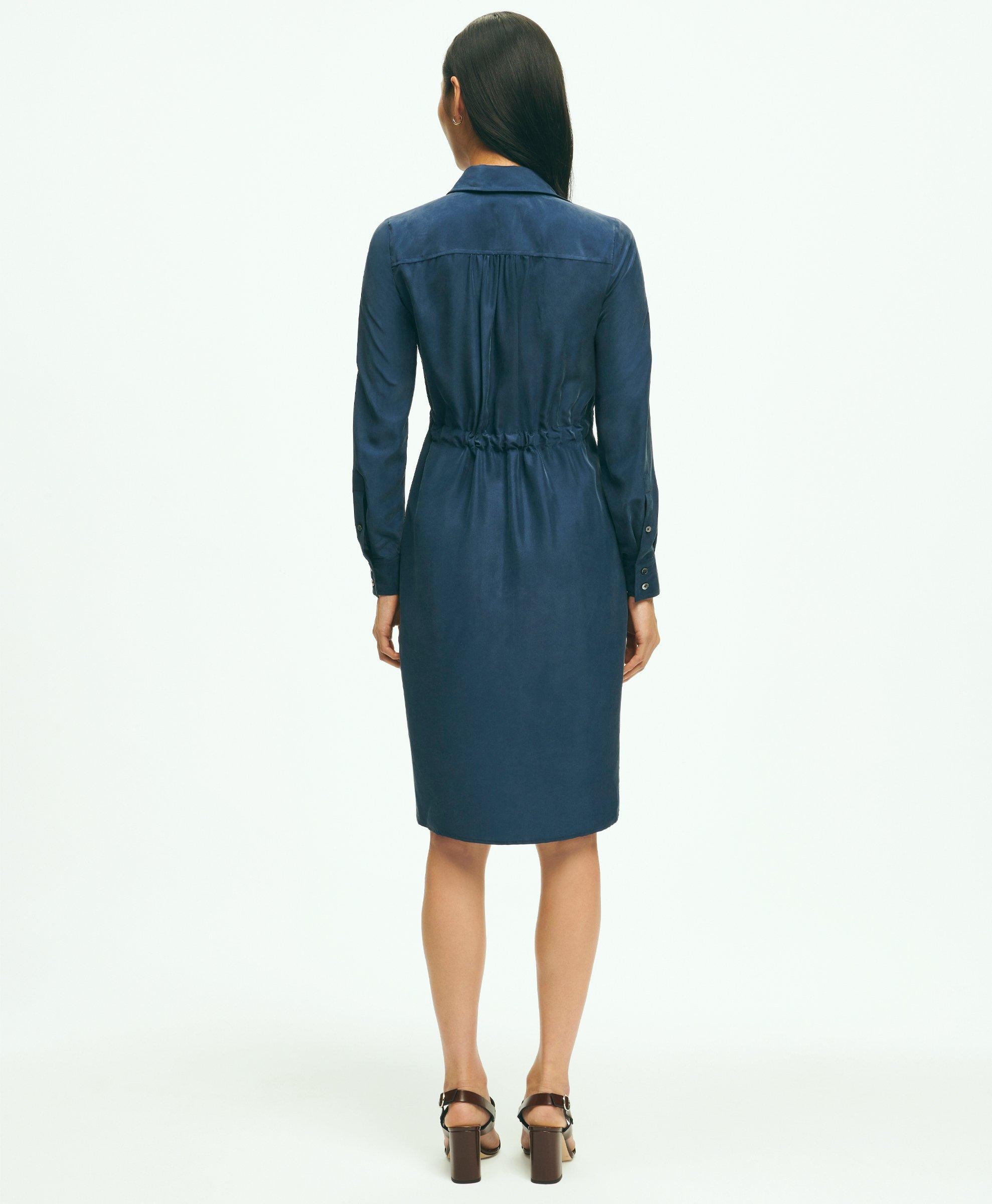Stretch Denim Utility Shirt Dress In Blue | Yumi | SilkFred US