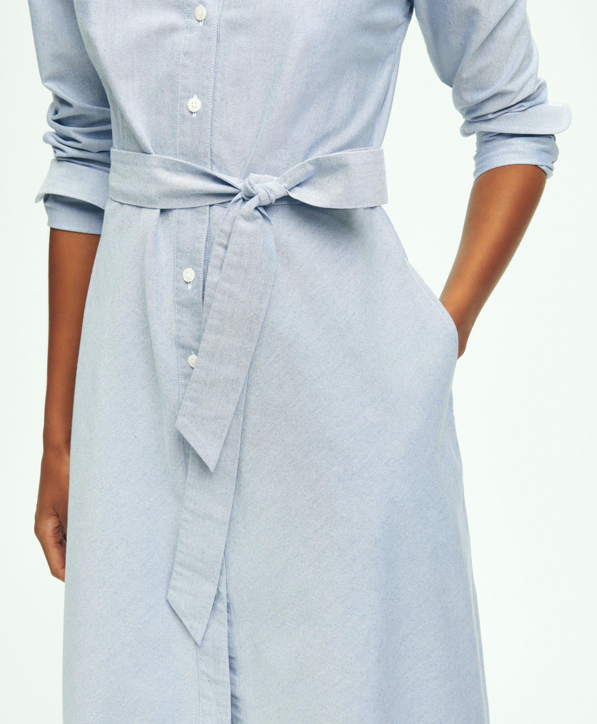 Cotton Oxford Belted Shirt Dress