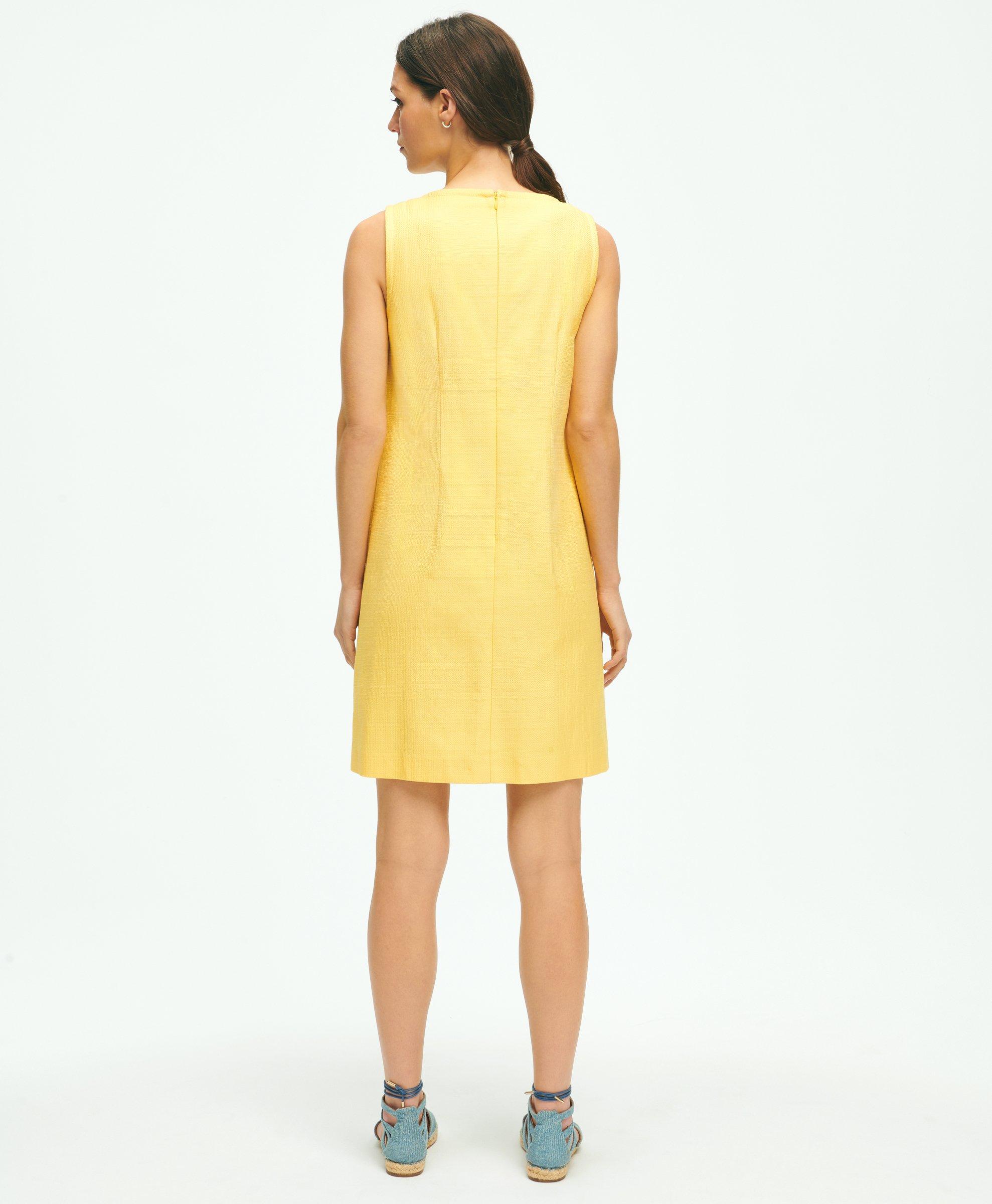 Crewneck Shift Dress In Basketwoven Cotton