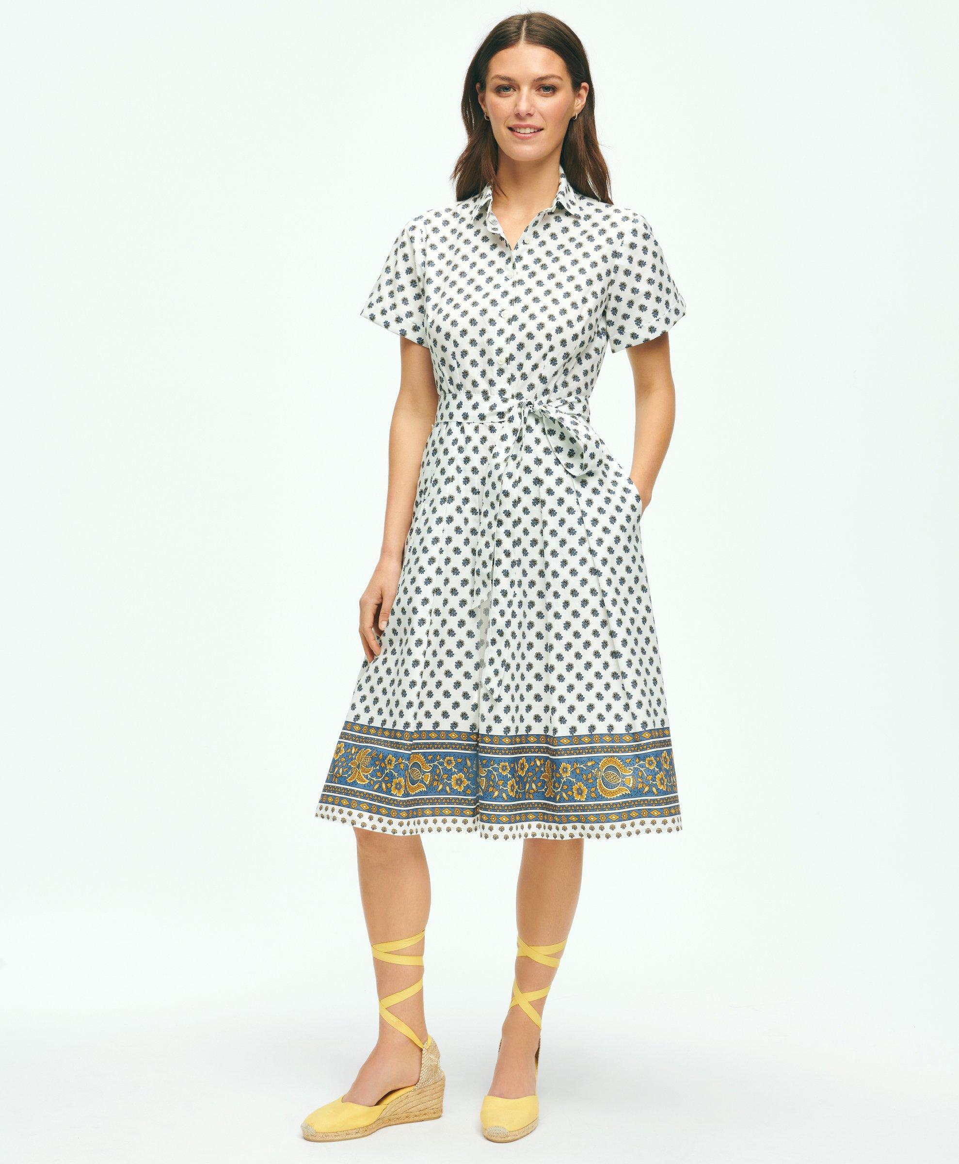 Paisley Floral Belted Shirt Dress In Cotton