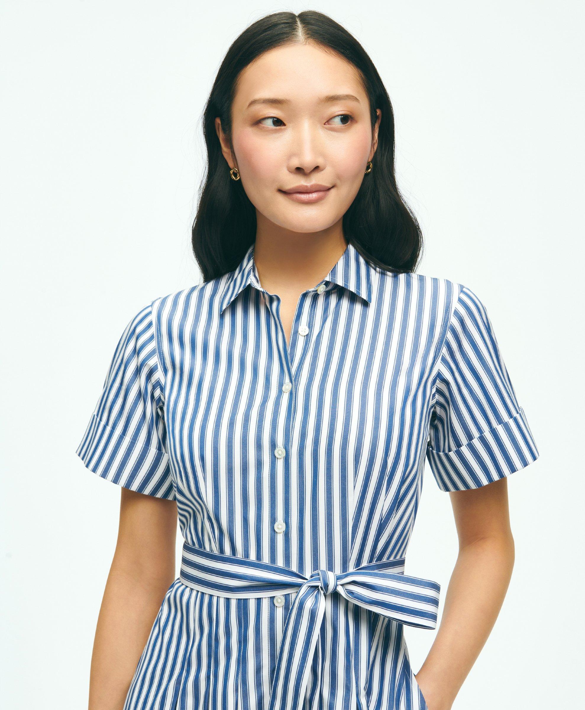 Colorblock Striped Short-sleeve Family Matching Sets(Belted Midi Dresses and T-shirts)