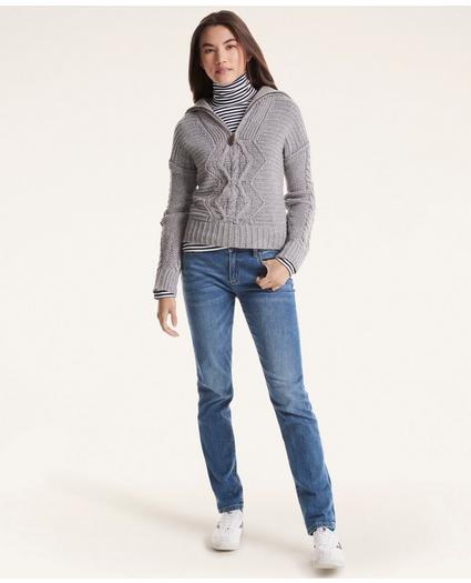 Wool Cable Half-Zip Sweater, image 2