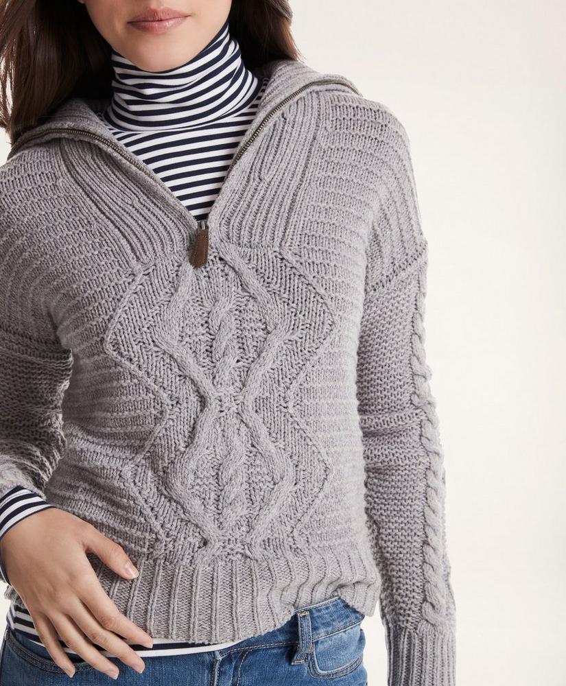 Wool Cable Half-Zip Sweater, image 3