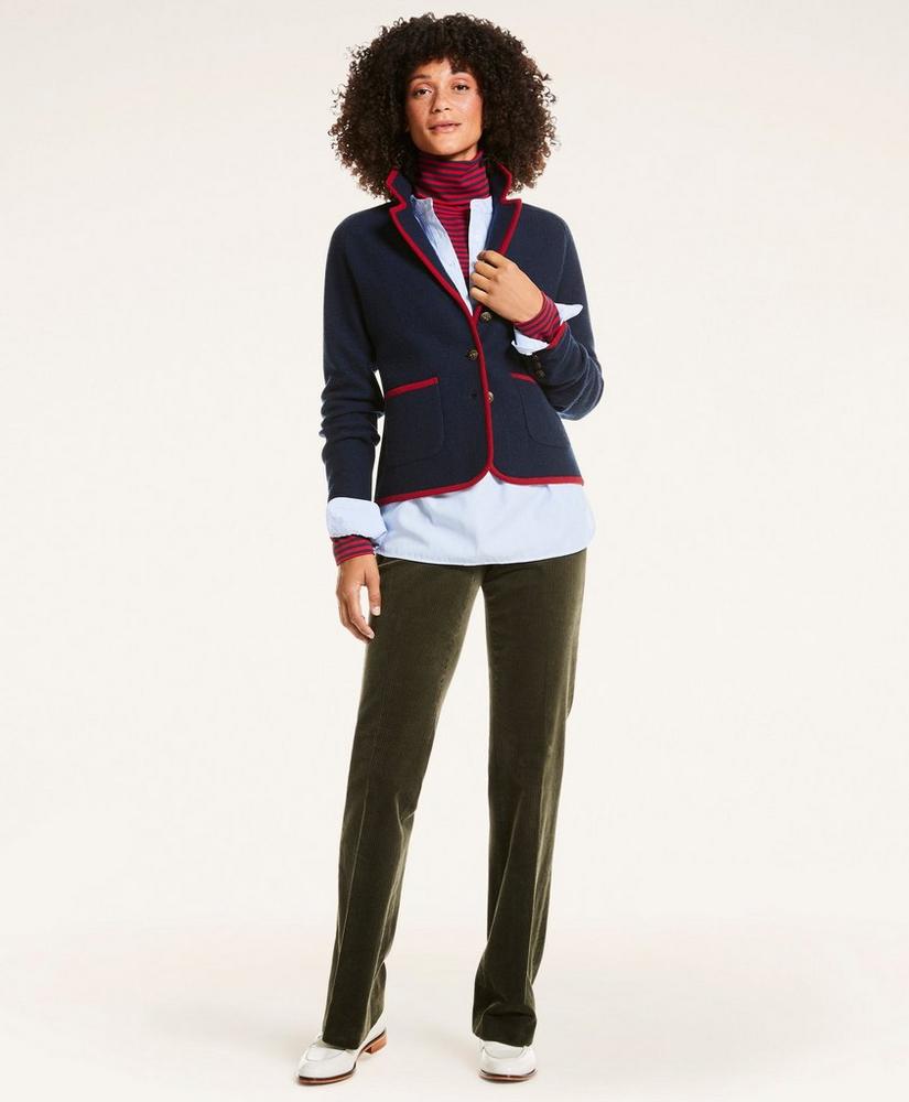 Merino Wool Contrast-Trim Sweater Jacket, image 2