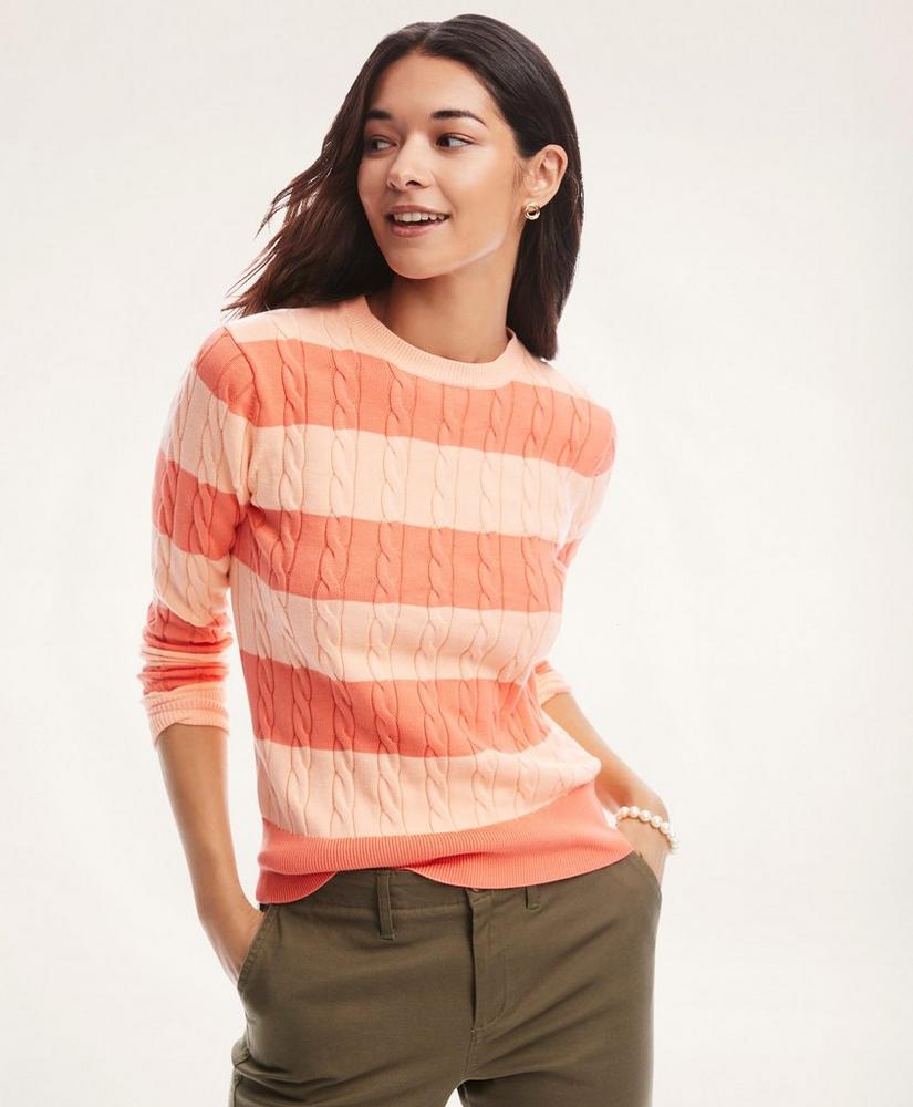 Supima® Cotton Striped Cable Sweater, image 1