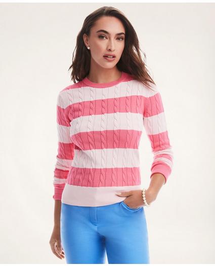 Supima® Cotton Striped Cable Sweater, image 1