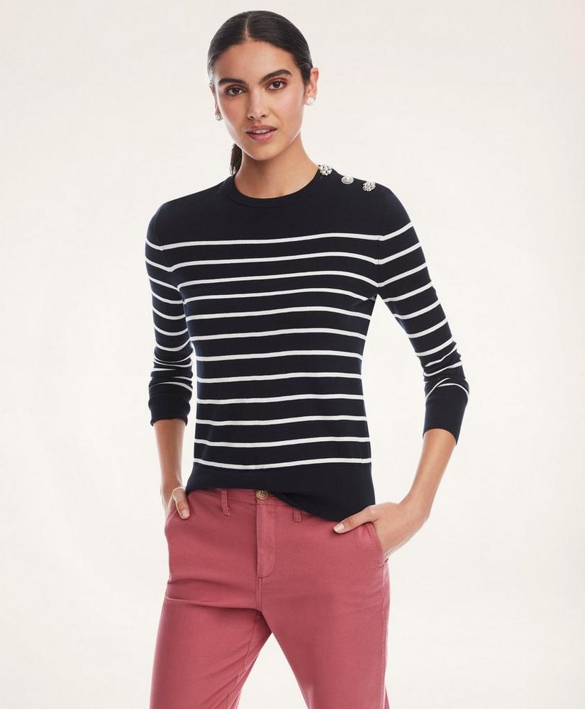 Silk-Cotton Nautical Stripe Sweater, image 1