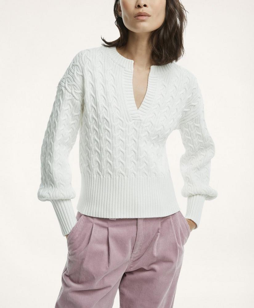 Supima® Cotton Split Neck Cable Knit Sweater, image 1