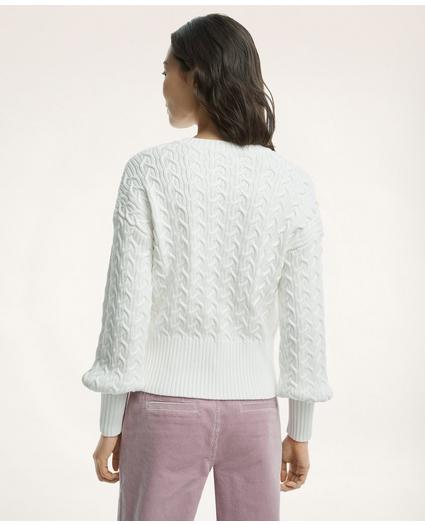 Supima® Cotton Split Neck Cable Knit Sweater, image 2