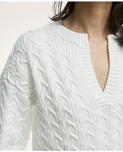 Supima® Cotton Split Neck Cable Knit Sweater, image 3