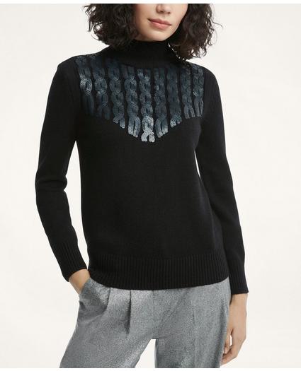 Merino Wool Sequin Mock Neck Buttoned Sweater, image 1