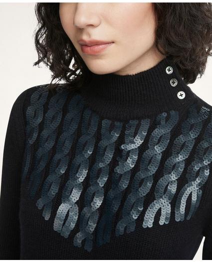 Merino Wool Sequin Mock Neck Buttoned Sweater, image 3