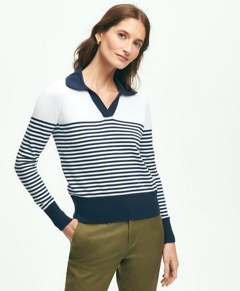 Supima® Cotton Johnny Collar Striped Sweater, image 1
