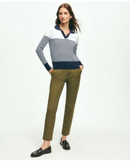 Supima® Cotton Johnny Collar Striped Sweater, image 2
