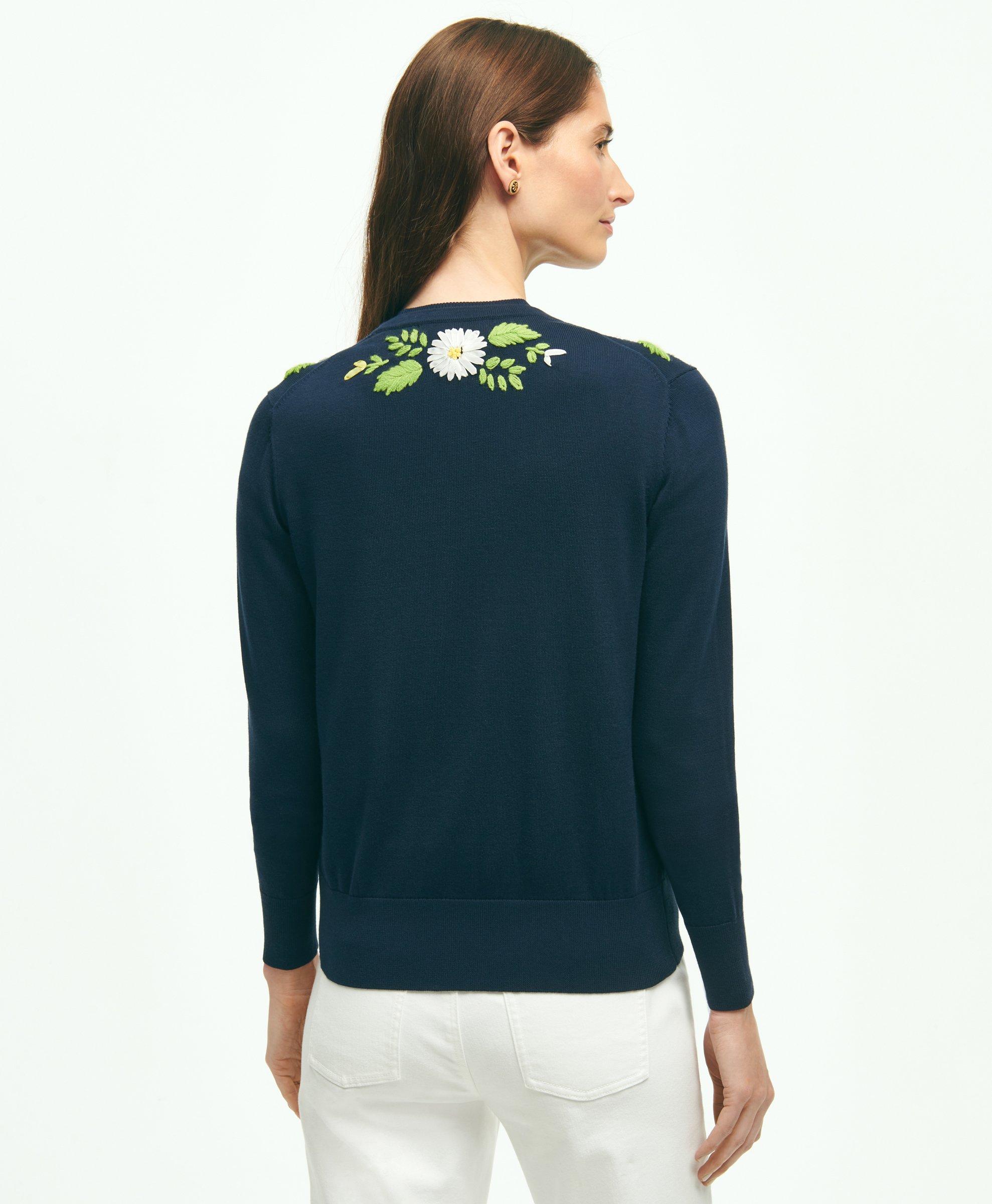 Green & Navy Embroidered Floral Cardigan