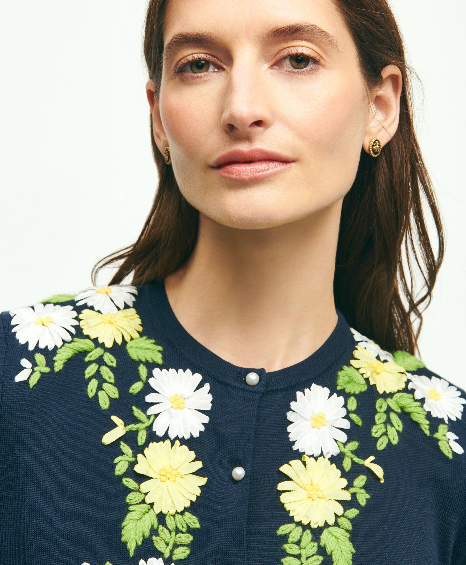 Supima® Cotton Floral Embroidered Cardigan, image 4