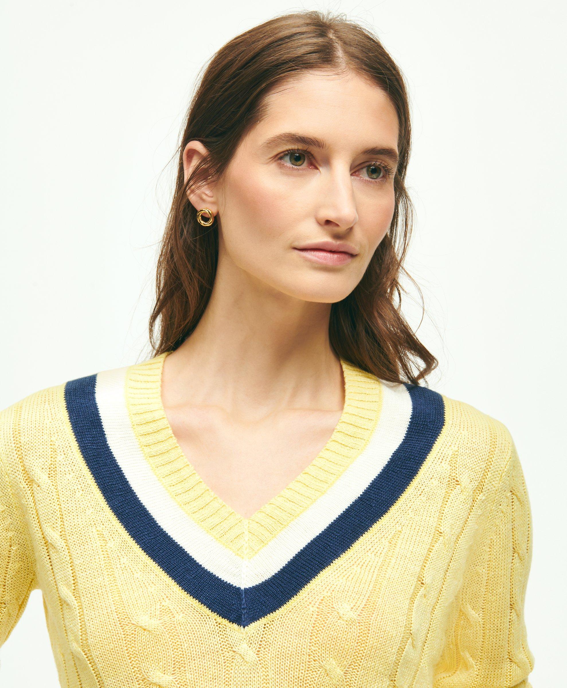 Linen Cable Knit Tennis Sweater, image 2