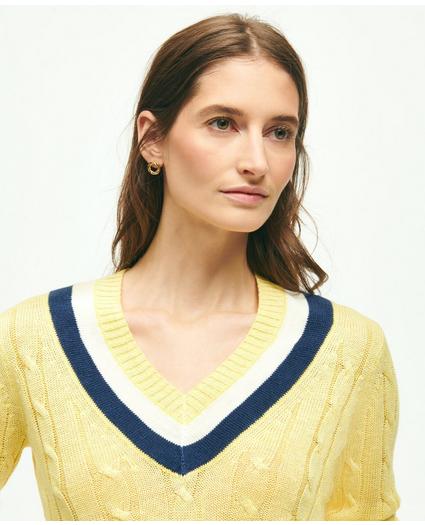 Linen Cable Knit Tennis Sweater, image 2