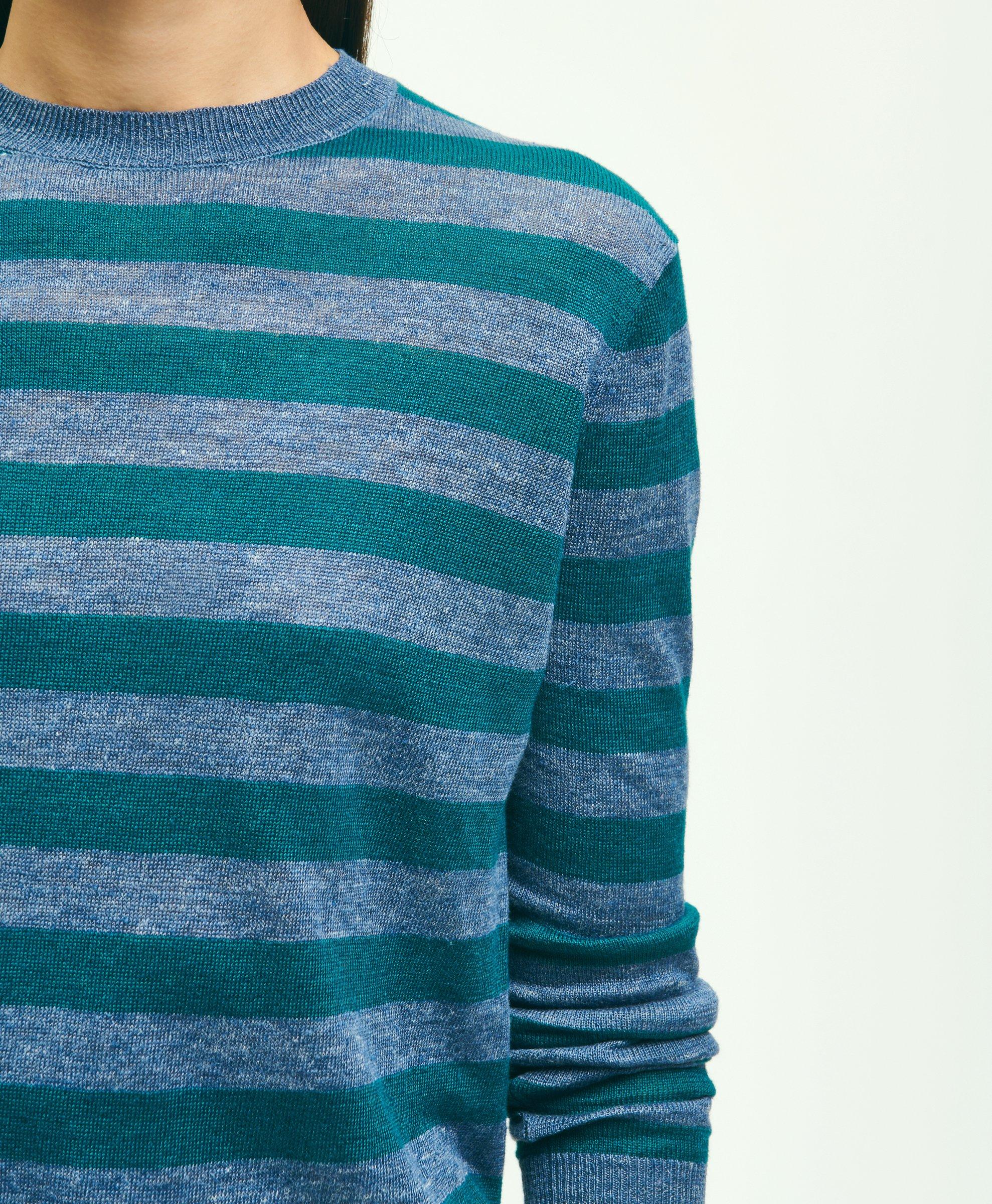 Linen Striped Crewneck Sweater, image 2