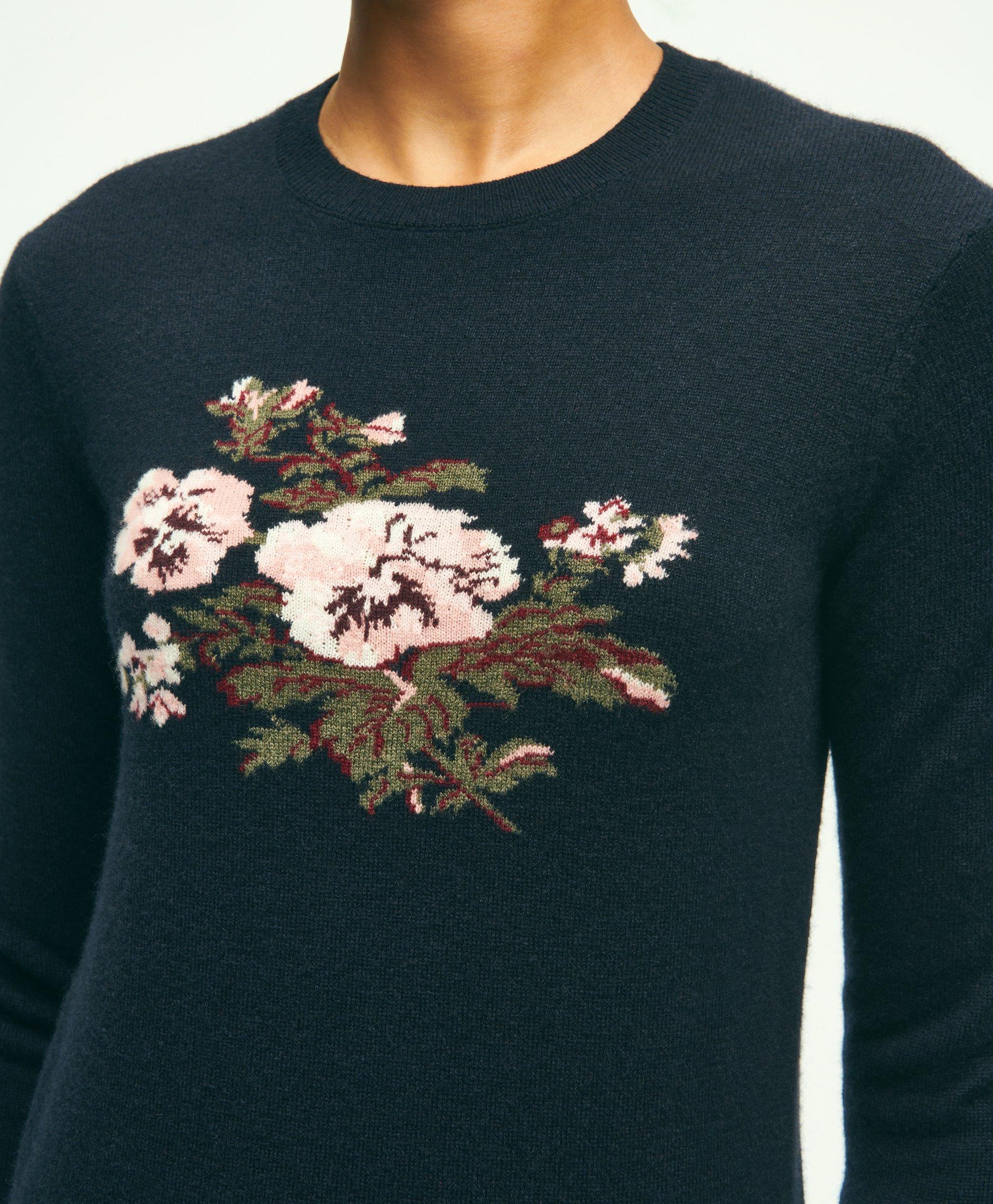 Floral Embroidery Detail Crew Neck Sweater