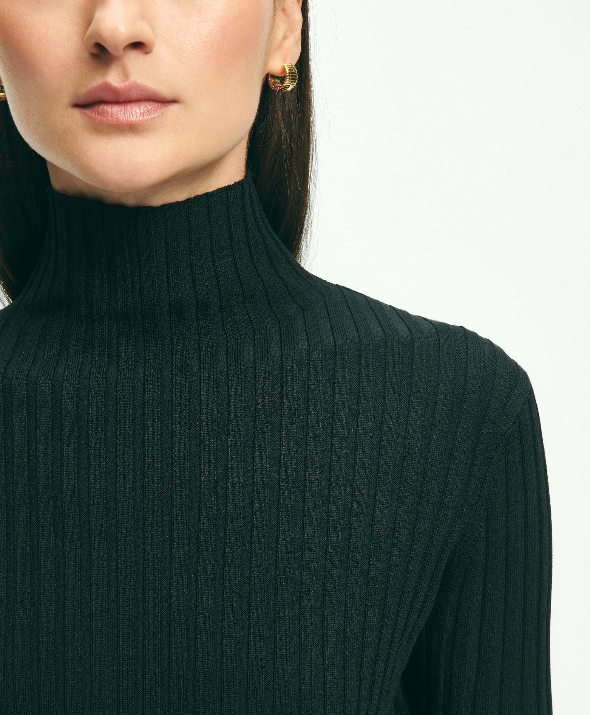 Silk Blend Mock Neck Ribbed Sweater