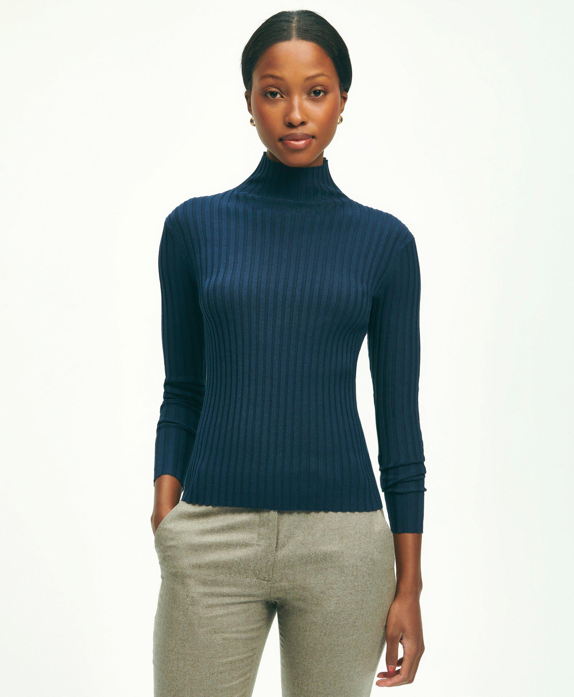 Fine ribbed mock-neck sweater