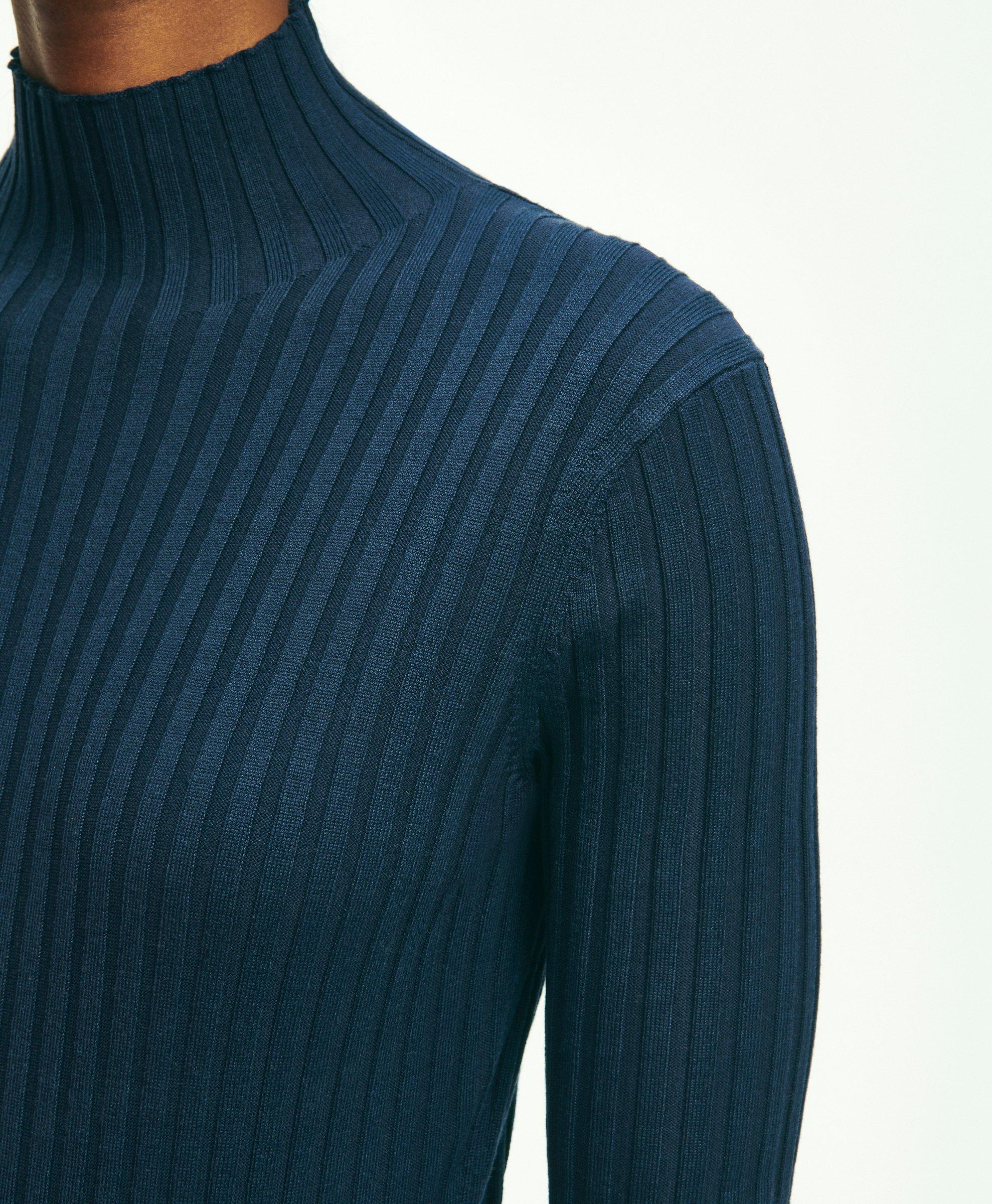 Silk-Blend Mock Neck Ribbed Sweater