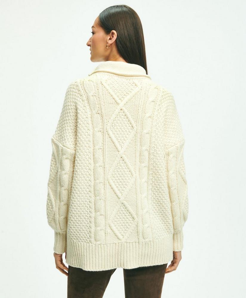 Oversize Merino Wool Mock Neck Aran Knit Sweater, image 4