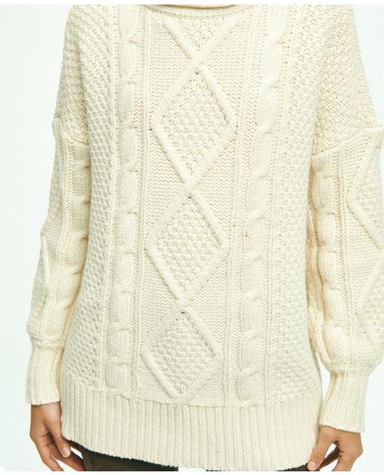 Oversize Merino Wool Mock Neck Aran Knit Sweater, image 6