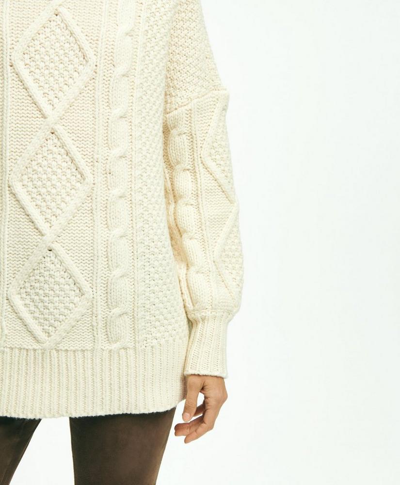 Oversize Merino Wool Mock Neck Aran Knit Sweater, image 7