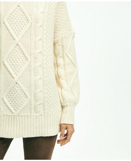 Oversize Merino Wool Mock Neck Aran Knit Sweater, image 7