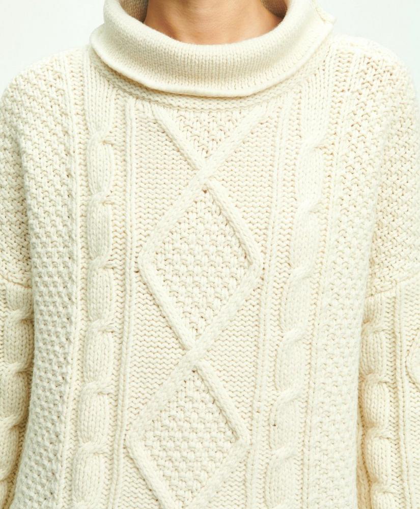 Oversize Merino Wool Mock Neck Aran Knit Sweater, image 8