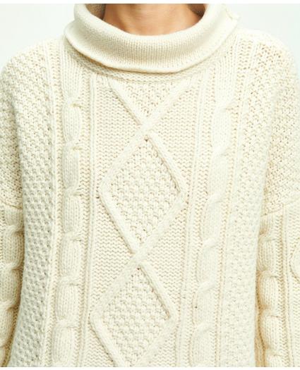 Oversize Merino Wool Mock Neck Aran Knit Sweater, image 8