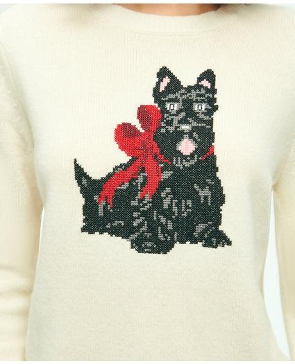Merino Wool-Cashmere Crewneck Scottie Dog Sweater, image 4