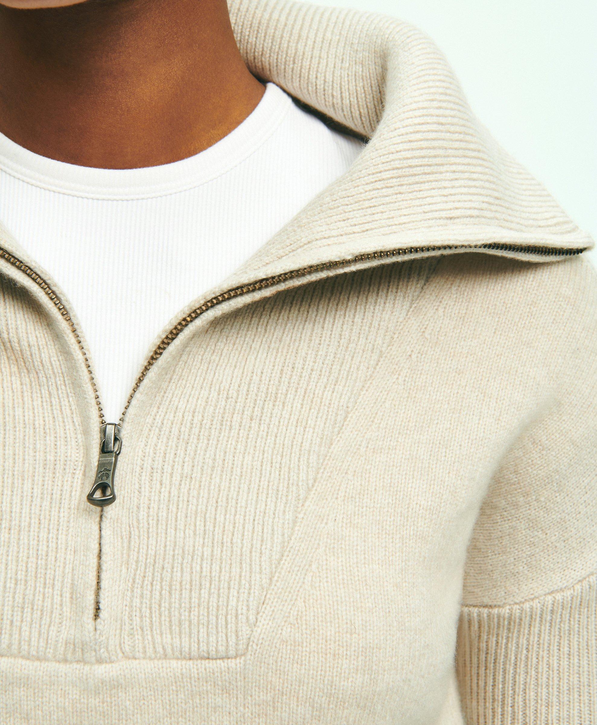 ZARA MENS OAT CHUNKY WOOL RIB KNIT HALF ZIP NECK FUNNEL COLLAR