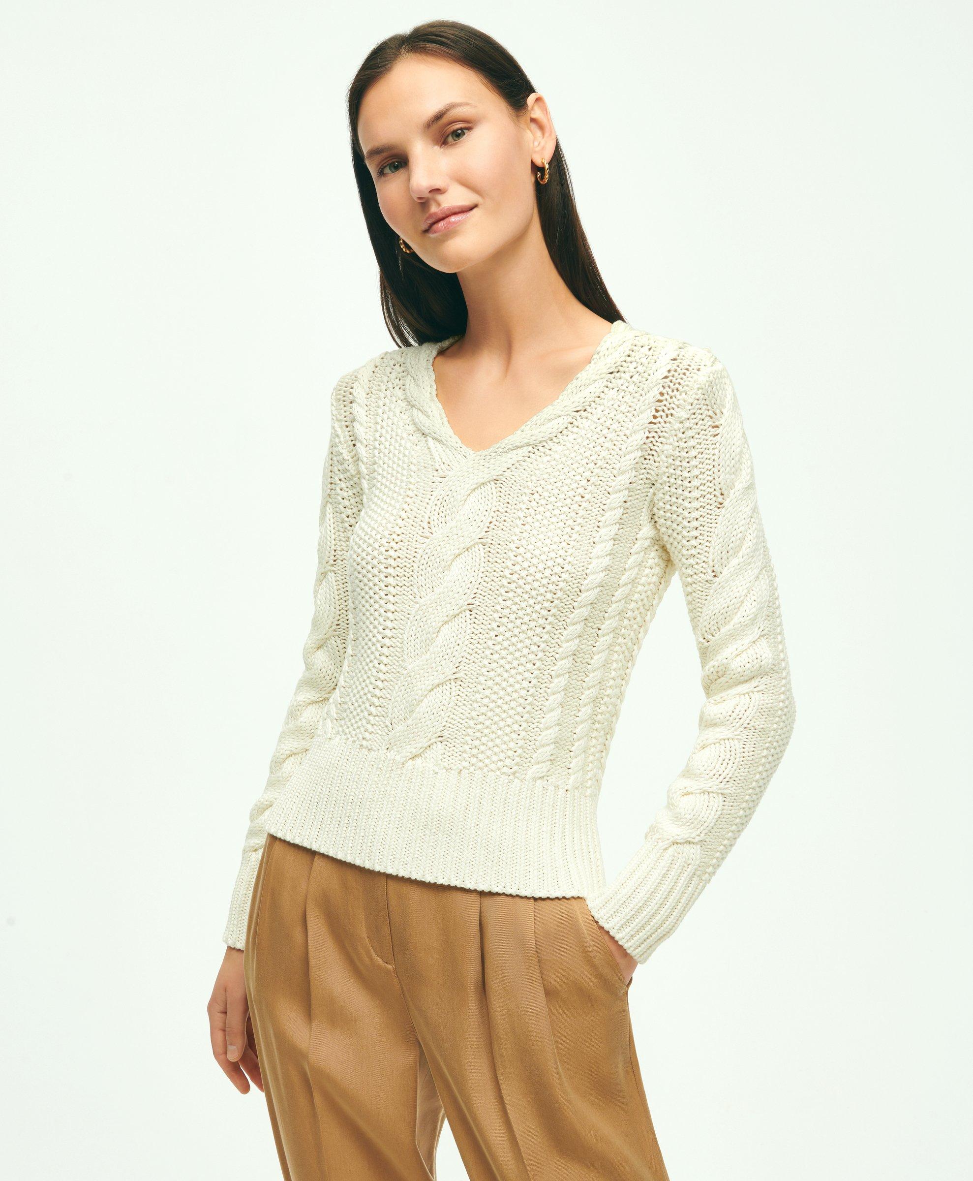 Cotton Cable Knit Sweater Cream - Women's Sweaters