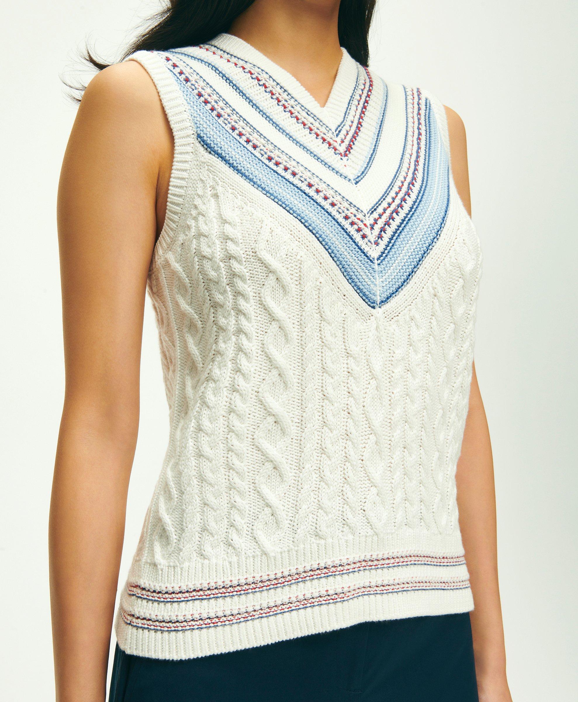 Vintage-Inspired Tennis V-Neck Sweater in Supima® Cotton