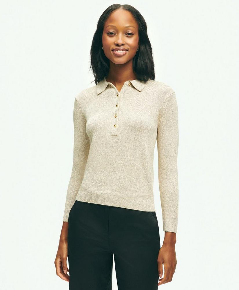 Long Sleeve Shimmer Polo Sweater, image 1