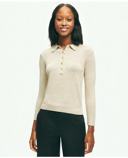 Long Sleeve Shimmer Polo Sweater, image 1