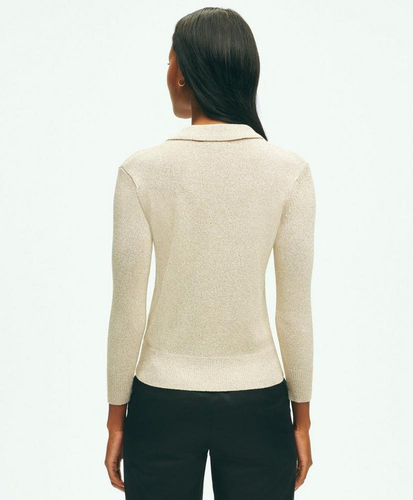 Long Sleeve Shimmer Polo Sweater, image 5