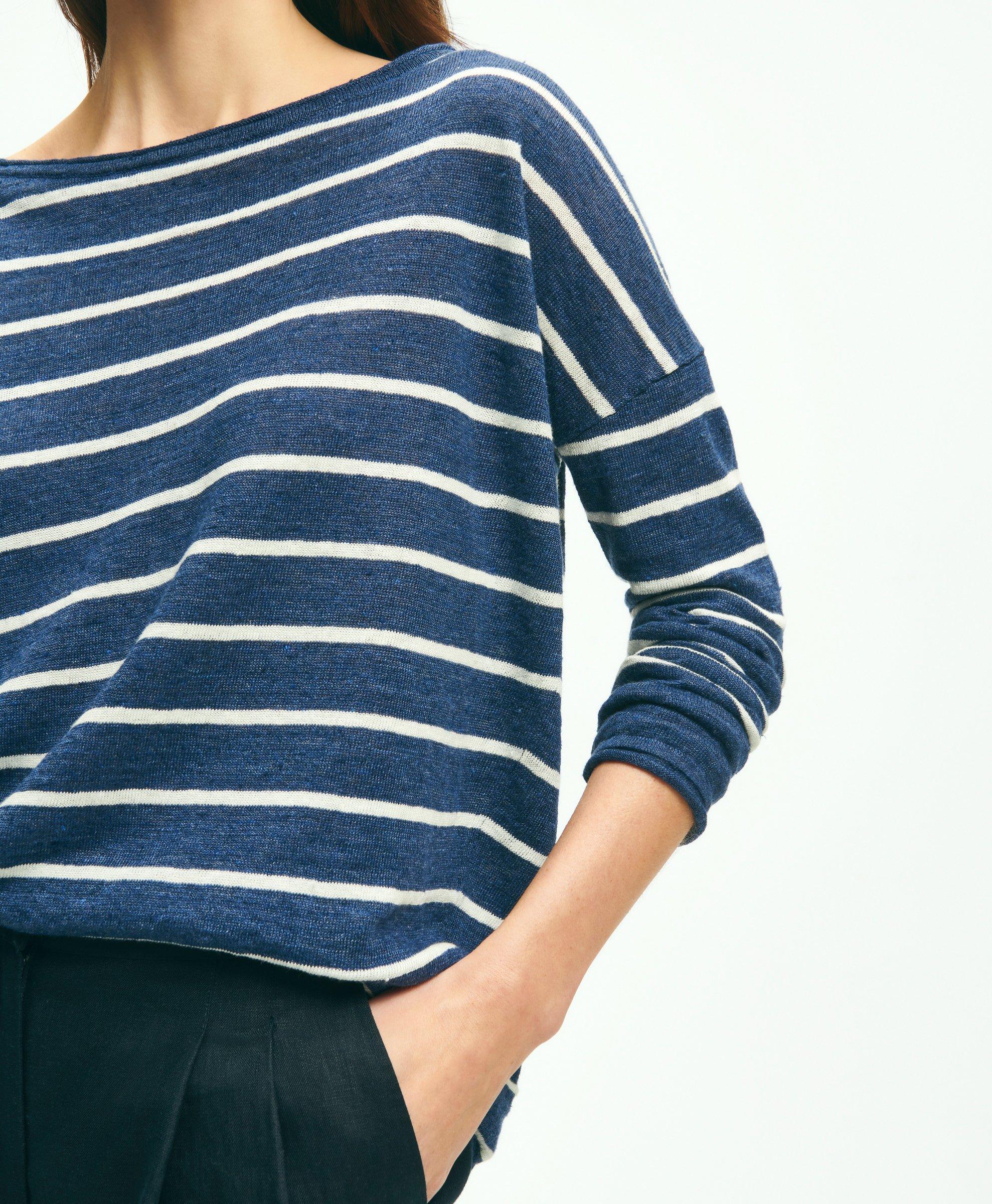 Mariner Stripe Boat Neck Sweater in Linen