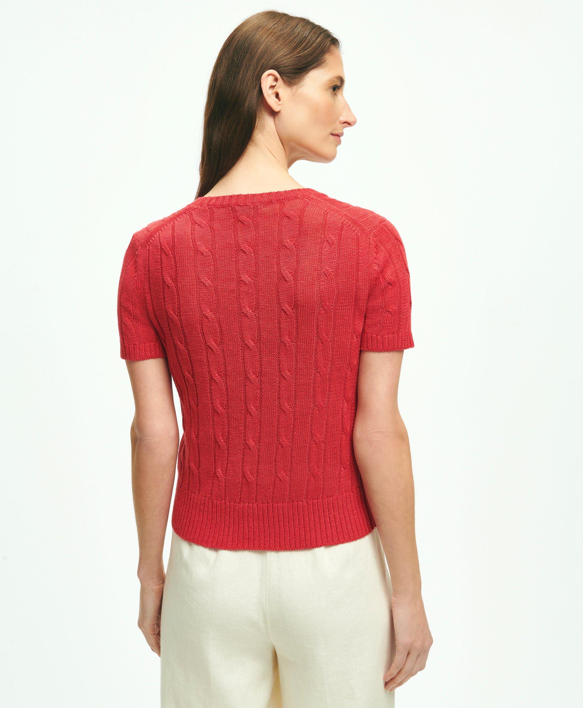 Cable Knit Short-Sleeve Top In Linen