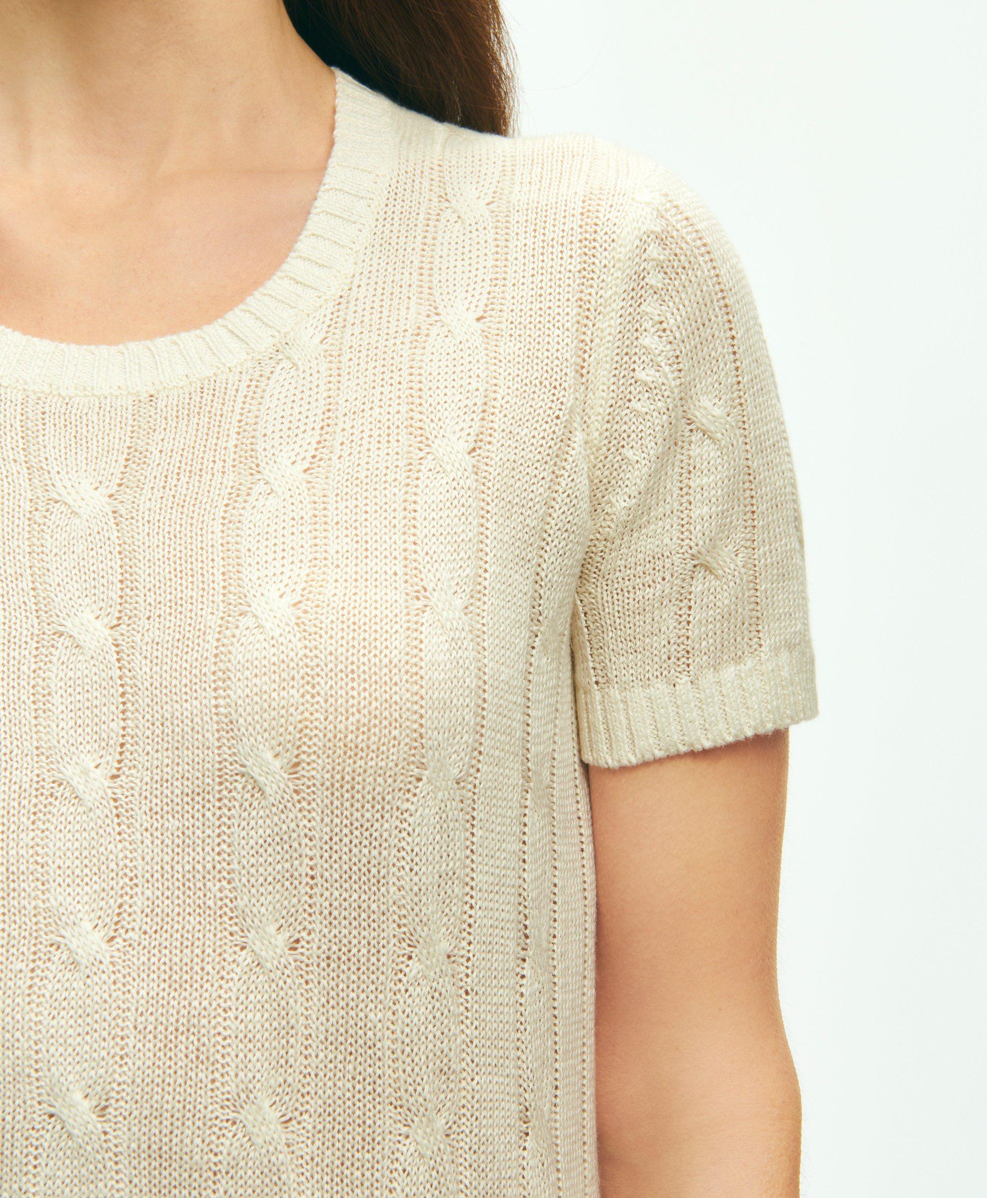 Cable Knit Short-Sleeve Top In Linen