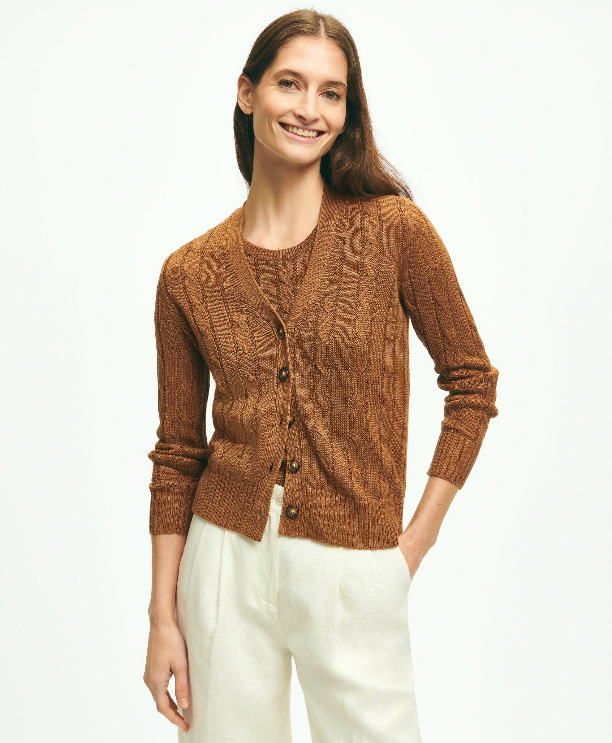 Cable Knit Short-Sleeve Top In Linen