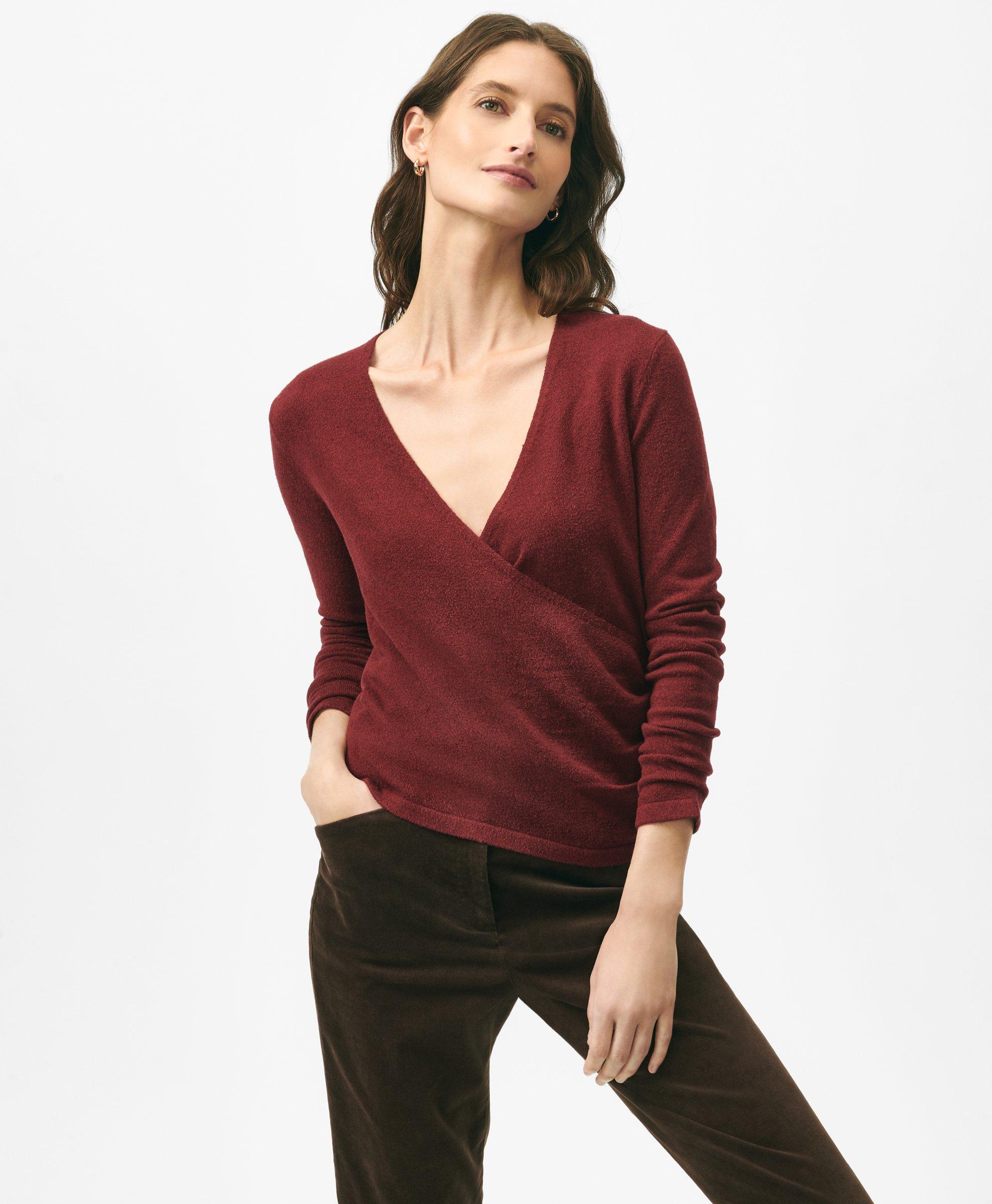 Brooks Brothers Faux Wrap Sweater In Silk Blend In Dark Red