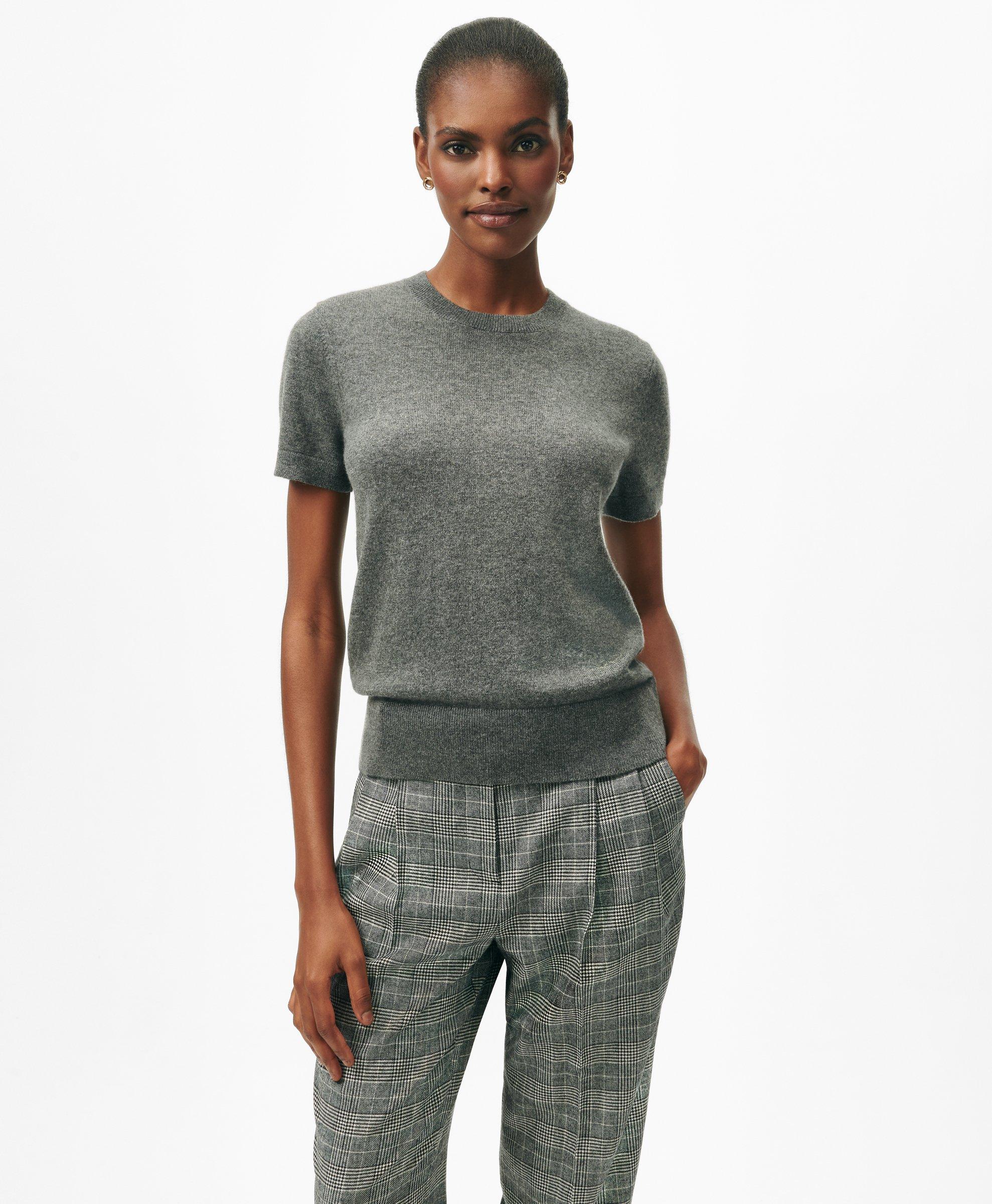 Brooks Brothers Short-sleeve Shell Sweater In Cashmere In Charcoal