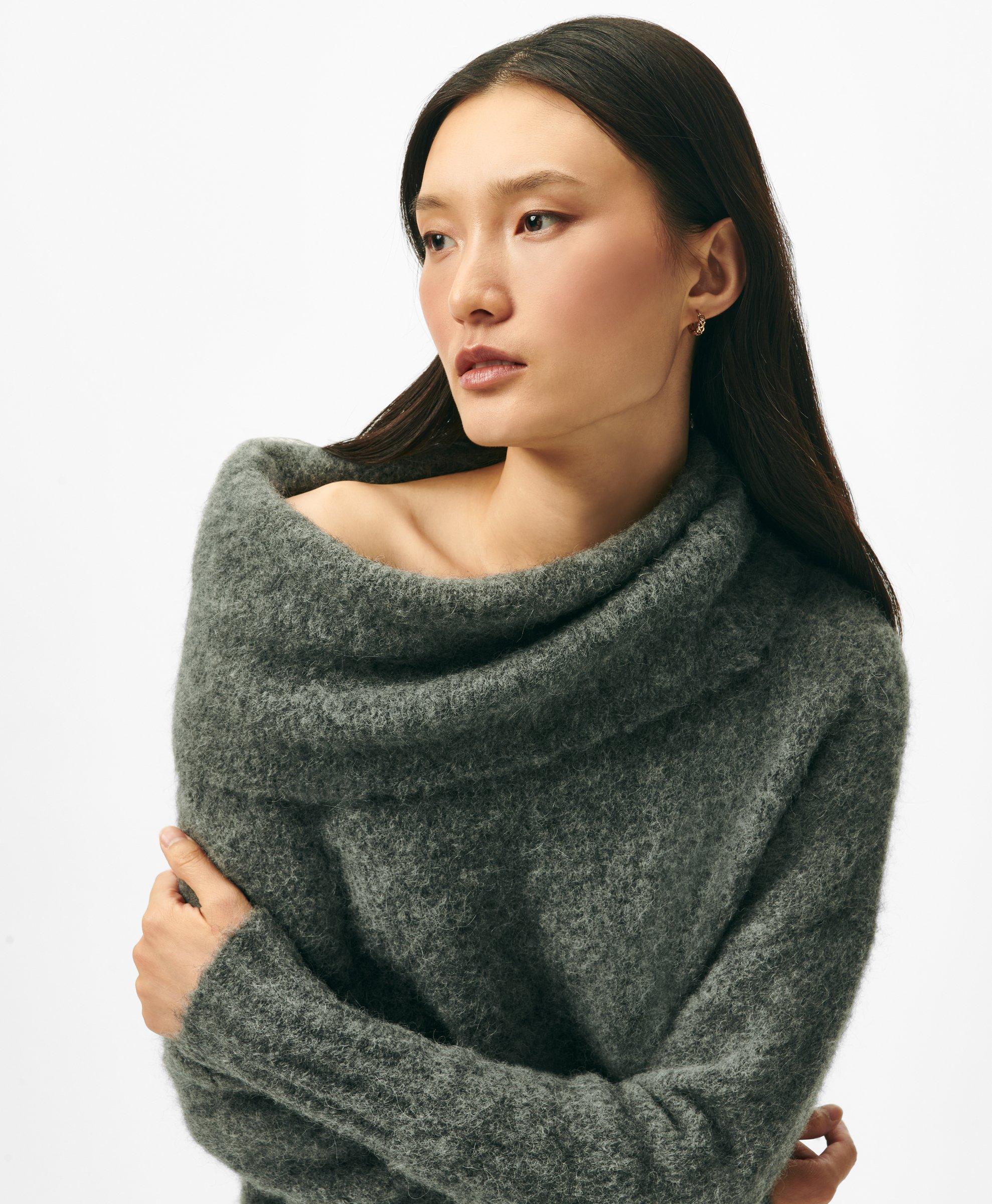 Brooks Brothers Cowl Neck Brushed Sweater In Alpaca-wool Blend In Grey Heather